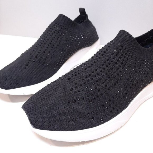 ALIA Womens Size 8 Black Glitter Shoes Sparkle Studded Casual Slip On Sneakers - Picture 4 of 14